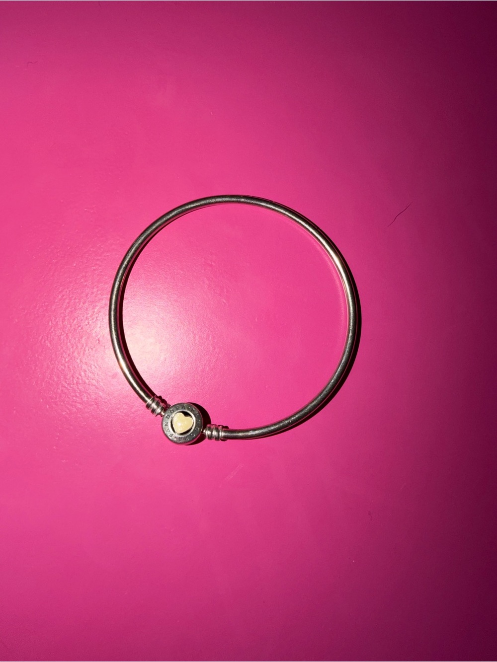Pandora Silver Heart Clasp Bangle - Pink Accent